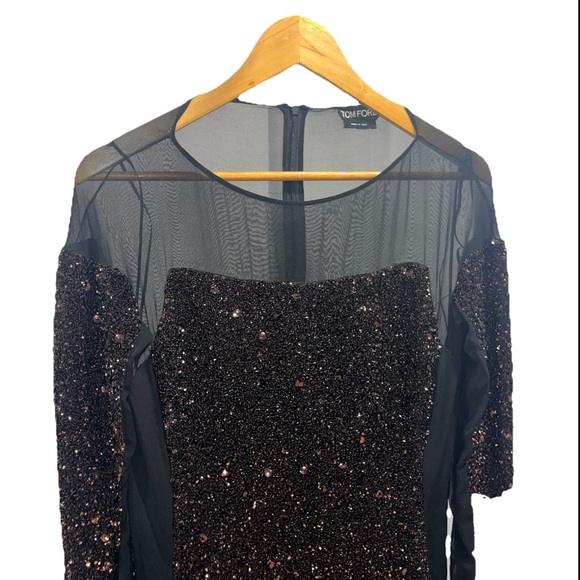 TOM FORD vintage black copper sequin ombré beaded mesh midi dress IT42 US6 NWT - Picture 5 of 15